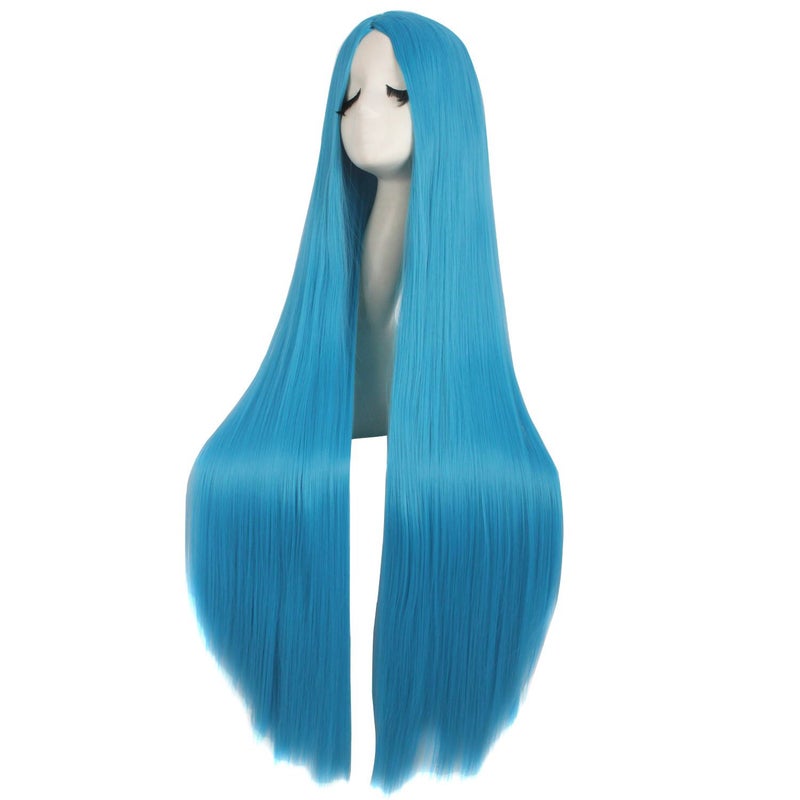 MapofBeauty 40 Inch/ 100 cm Carve Long Straight Cosplay Party Wig (Cyan Blue) - Image 3
